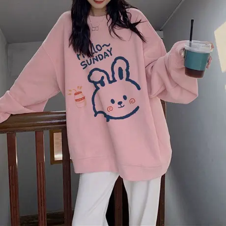 卫衣日系慵懒风秋季无帽上衣复古chic大码正肩ins潮百搭别致外套图片