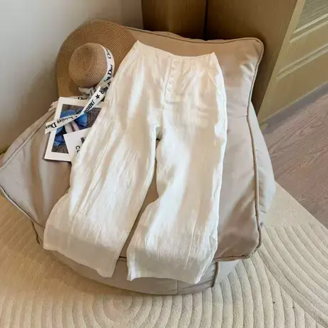 白色裤子女夏薄款2025新款今年流行梧桐裤垂感宽松休闲阔腿九分裤商品大图