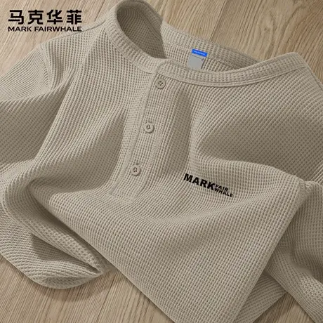 马克华菲亨利领长袖t恤男秋季美式设计感打底衫男士华夫格上衣服X商品大图