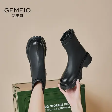 戈美其马丁靴女款2025新款百搭显脚小超火短靴英伦风厚底单靴子潮图片