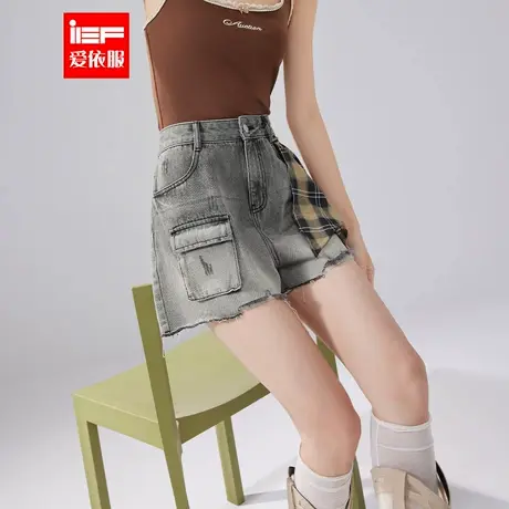 IEF/爱依服2025夏季新款美式潮酷辣妹设计感显腿长百搭牛仔短裤商品大图
