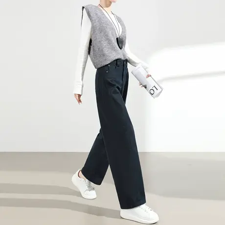 休闲弯刀阔腿裤女2025秋季新款高腰显瘦百搭垂感直筒宽松黑色裤子商品大图