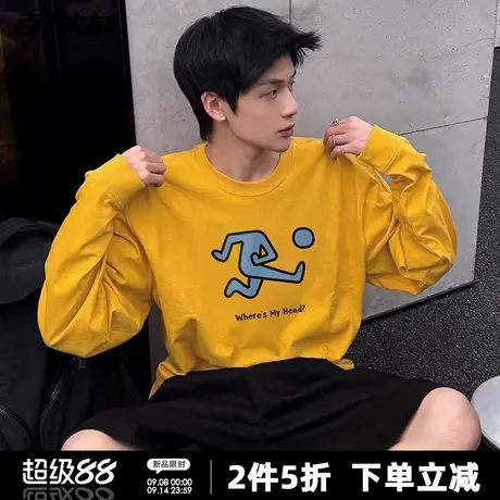 趣味小众设计感我的头呢卡通印花圆领卫衣秋季搞笑纯棉男士情侣装图片