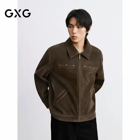GXG男装 仿麂皮PU皮廓形时尚骨干立体夹克外套  2025秋季新品商品大图