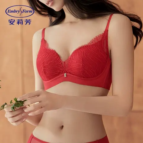 【k姐推荐】安莉芳舒挺杯蕾丝无钢圈文胸女小胸聚拢本命年红内衣商品大图