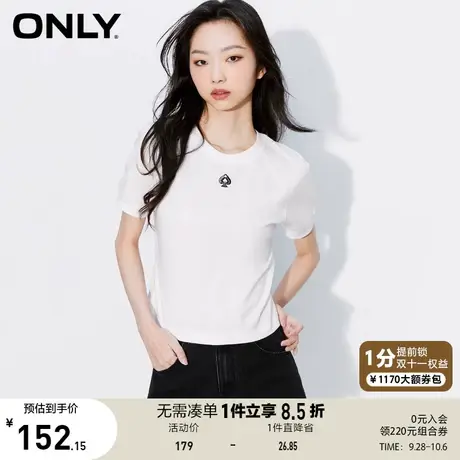 ONLY2023夏季新款时尚简约百搭休闲刺绣圆领短袖T恤女商品大图