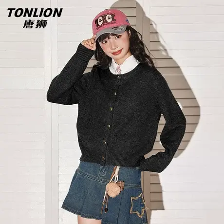 唐狮黑色毛衣开衫外套女2026新款冬季爆款小个子加厚针织上衣VB图片