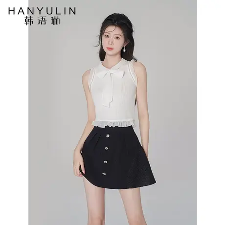 韩语琳白色肌理感无袖上衣女2023年新款夏季纯色小众修身无袖背心图片