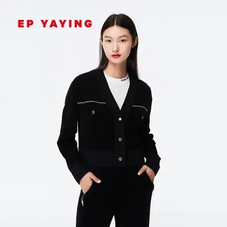 EP YAYING雅莹女装 黑色软糯羽毛纱毛针织开衫 商场同款9139A商品大图