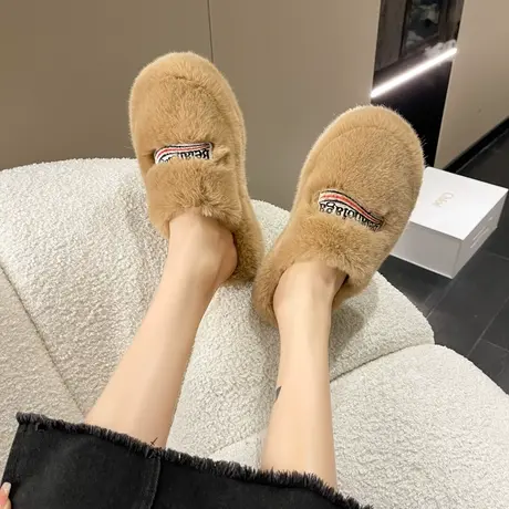 包头毛毛半拖鞋女秋冬外穿2023新款网红爆款厚底棉拖鞋子办公室内商品大图