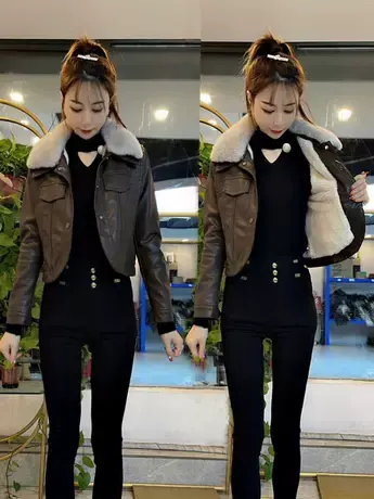 2023秋冬季新款毛领皮衣女加绒加厚皮外套新款防寒保暖皮褂ins潮商品大图