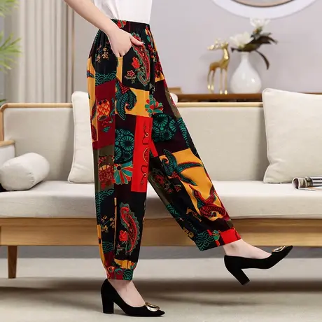 绵绸灯笼裤女中老年夏季新款妈妈装松紧宽松休闲腰广场舞女裤图片