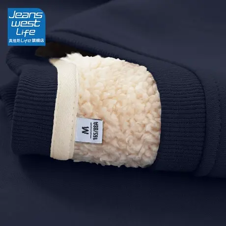 真维斯LIFE加绒卫衣女2023新款爆款冬季加厚藏蓝色圆领无帽上衣女商品大图