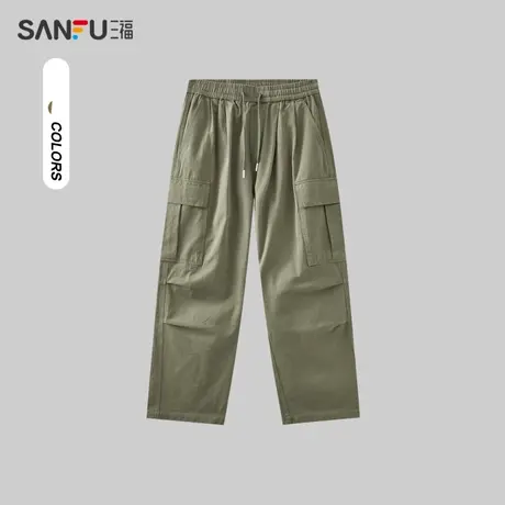 三福2024春季新款休闲裤男潮流打褶工装伞兵裤宽松直筒长裤裤子男商品大图