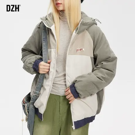 情侣撞色棉衣外套男冬季加厚潮牌休闲连帽棉服男款情侣装2023新款商品大图