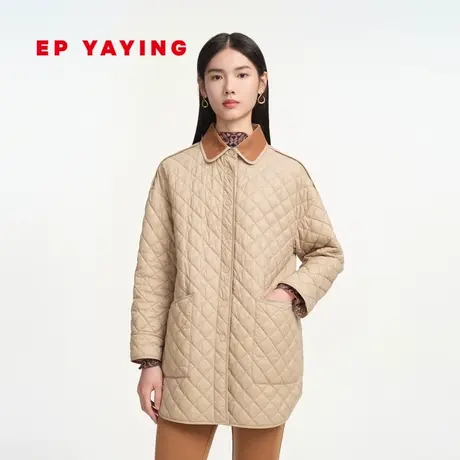 EP雅莹女装 翻领廓形轻薄时尚菱形格棉服外套 商场同款M199Z图片