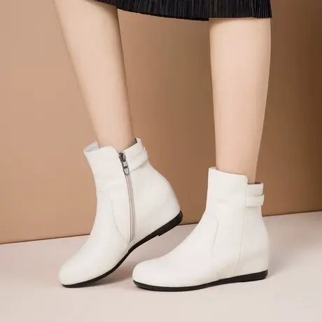 圆头短靴女秋冬新款马丁靴真皮靴子软皮休闲短靴平底内增高小短靴图片