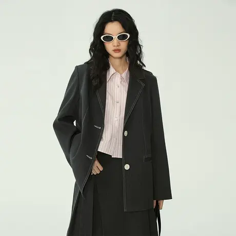 omont蛋挞家 卡其色小个子西装外套女春季新款复古宽松短外套商品大图