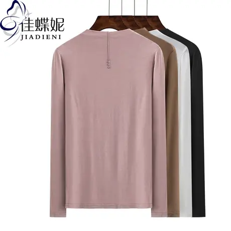秋冬新款韩版棉质半高领长袖体恤纯色修身女装上衣T恤打底衫商品大图