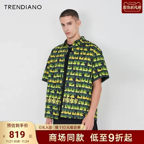 TRENDIANO官方满印设计衬衫棉质宽松短袖开衫男潮2023新款夏季商品大图