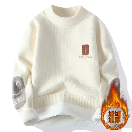 圆领毛衣男款冬季加绒加厚线衣初中高中学生针织衫长袖针织打底衫商品大图