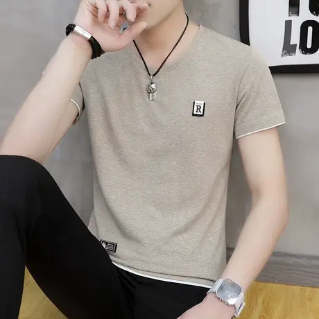 短袖T恤男夏装新品薄款上衣V领卫衣冰丝半袖韩版男装夏季修身汗衫商品大图