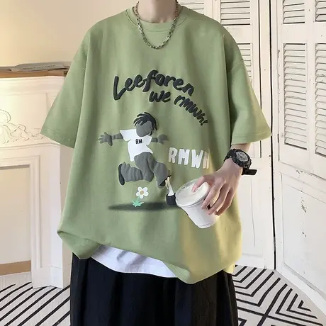 潮流美式立体发泡印花宽松潮牌短袖T恤男夏季复古休闲半袖打底衫商品大图