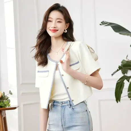 时尚气质小香风外套2023年夏季新款淑女温柔圆领宽松显瘦通勤上衣商品大图