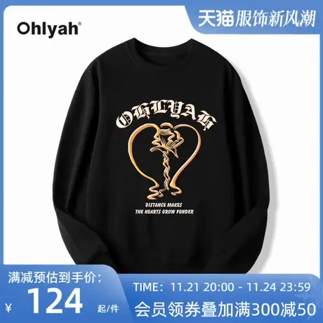 Ohlyah2022秋冬新款上衣韩版慵懒风宽松中长款兔子印花长袖卫衣商品大图