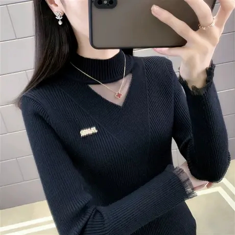 别致蕾丝衫针织打底衫女长袖上衣春装2023新款洋气内搭修身毛衣女图片