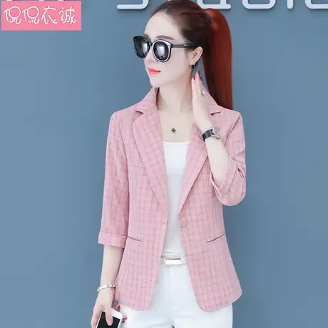 七分袖格子小西装2025春装新款网红小西服休闲韩版薄外套女上衣潮商品大图