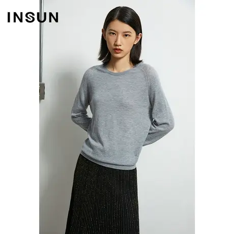 INSUN恩裳奥莱秋季纯色圆领套头羊毛打底衫图片