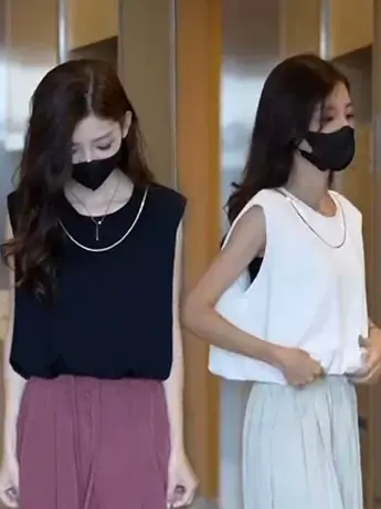 无袖黑色背心T恤女夏季新款复古港风设计感小众短款辣妹外穿上衣商品大图