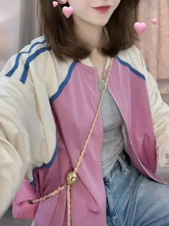 欧洲站2023春季新款撞色插肩袖休闲棒球服外套女宽松洋气夹克上衣商品大图