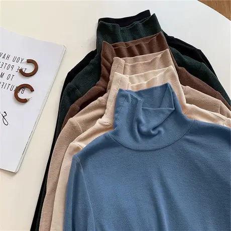 双面德绒高领打底衫女秋冬堆堆领上衣加绒加厚内搭磨毛t恤百搭潮商品大图