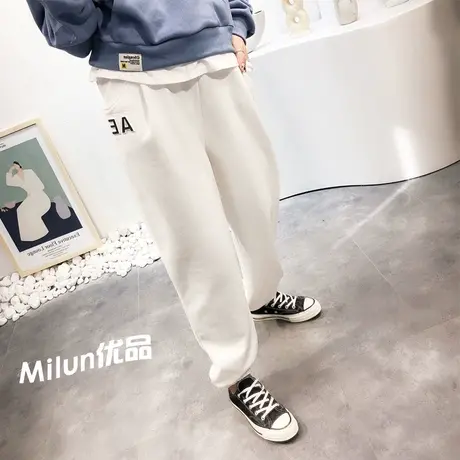 2021早春款运动卫裤韩国东大门ins潮镭射字母直筒灯笼裤显瘦欧货商品大图