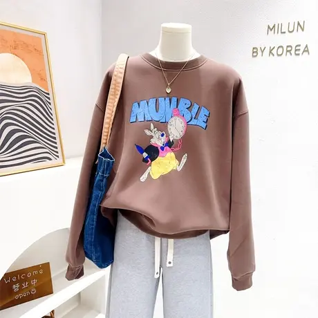 韩代同款上衣2023秋款ins原宿港风趣味搞怪兔子长袖女卫衣美拉德图片