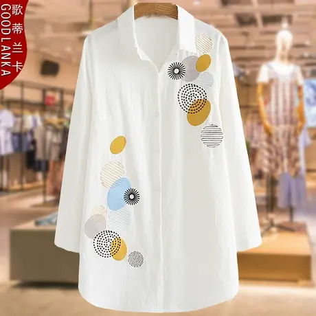 加肥加大码女长袖衬衫胖mm秋装新款中年胖妈妈洋气时尚中长款上衣商品大图