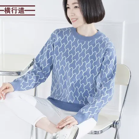 2024新款春装大码针织衫圆领宽松妈妈长袖毛衣女撞色休闲韩版上衣商品大图