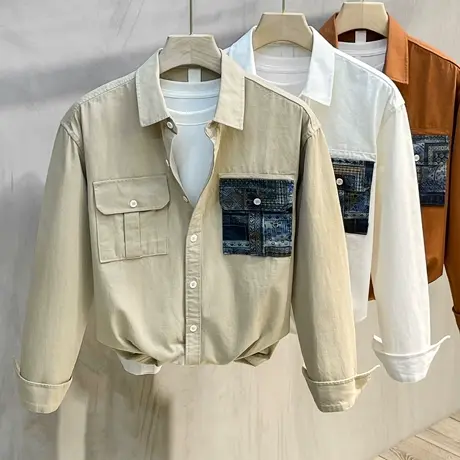 工装长袖衬衫男秋季高级感男装休闲上衣服潮流宽松男士衬衣春秋款商品大图