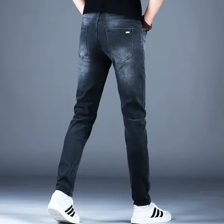 2023秋冬烟灰色牛仔裤男款修身小脚裤子休闲男裤美式高街高端潮牌商品大图