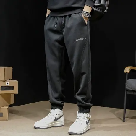 华夫格休闲裤男春秋宽松加肥加大码束脚运动裤子卫裤春季2024新款商品大图