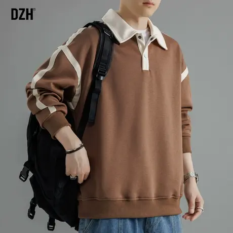 男士POLO衫卫衣男春秋情侣棕色外套男装2024新款秋装长袖上衣男款商品大图