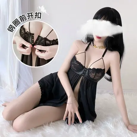 性感睡衣网纱透明情趣诱惑火辣纯欲小胸钢圈聚拢吊带睡裙女大码商品大图