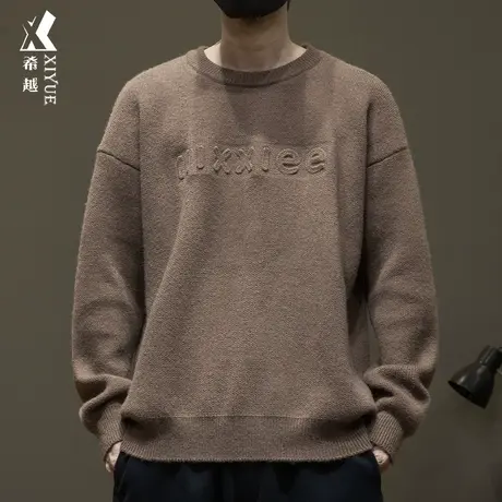 2023冬季保暖圆领毛衣男宽松大码美式男士针织衫外套日系百搭上衣商品大图