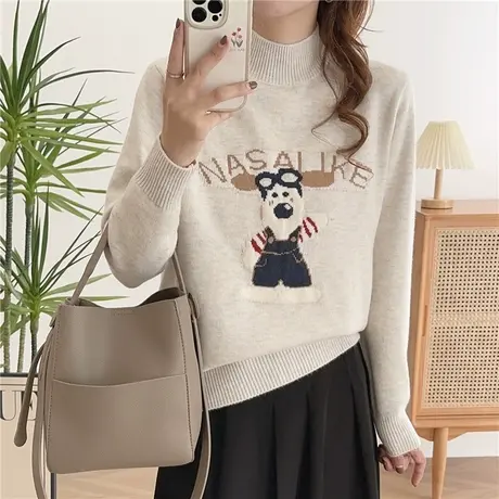 女士半高领加厚毛衣宽松内搭冬装2023年新款洋气休闲针织打底衫女商品大图