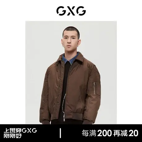 GXG男装 商场同款沉静棕系列深咖色口袋装饰翻领夹克22年冬季新品图片