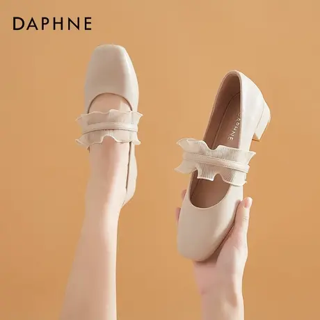 达芙妮奶奶鞋女浅口2020新款仙女风中跟平底百搭鞋方头粗跟单鞋女图片