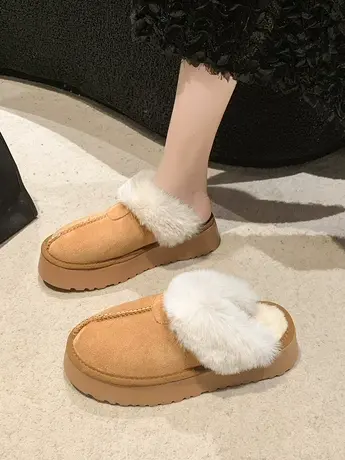 网红厚底毛毛拖鞋女外穿2023秋冬季松糕底棉拖鞋保暖半拖雪地靴潮商品大图