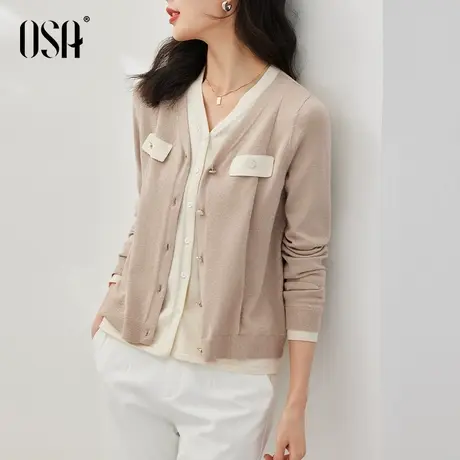 OSA欧莎秋冬小香风洋气假两件针织开衫毛衣外套女秋装2022年新款商品大图